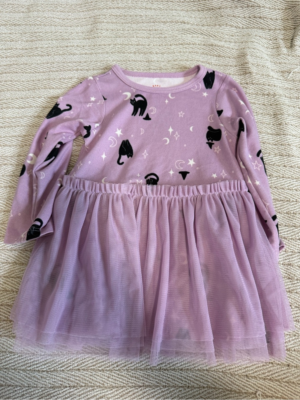 Cat & Jack Lavender Long Sleeve Cat Print Tulle Dress